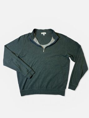 Peter Millar mens M Medium green solid cotton blend 1/4 zip golf sweater EUC